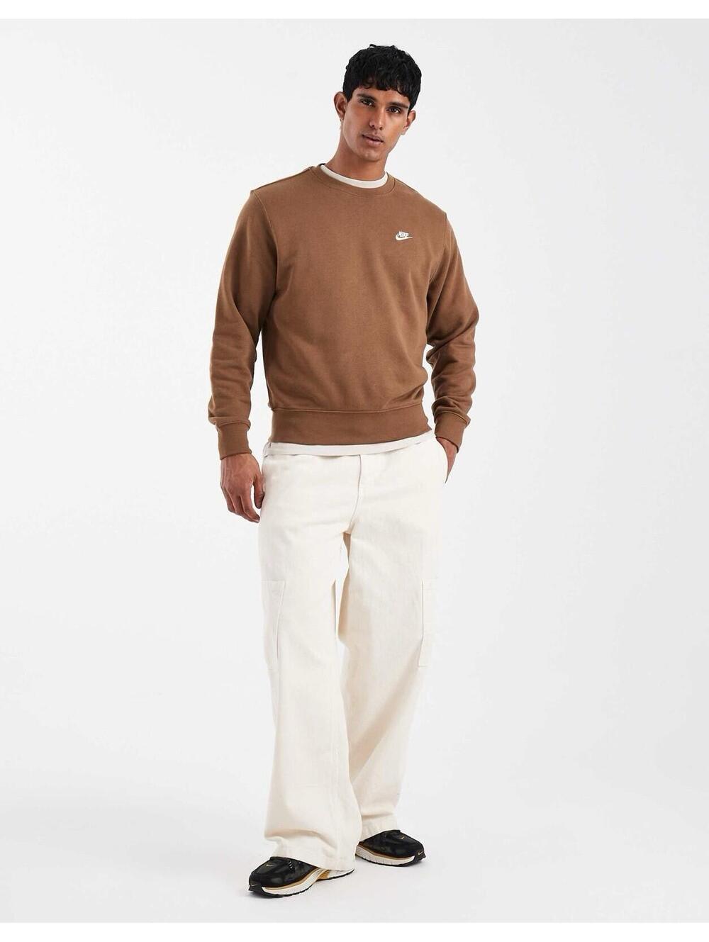 Nike Sweatshirt Men’s L Brown Embroidered Logo Sportwear Club Fleece Crewneck